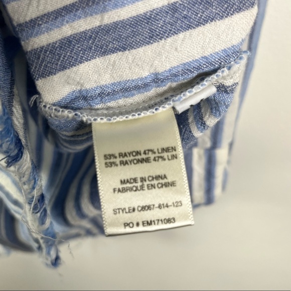 Anthropologie Cloth & Stone High-Low Frayed Linen BlendStriped Tunic Shirt Dress - Picture 6 of 8